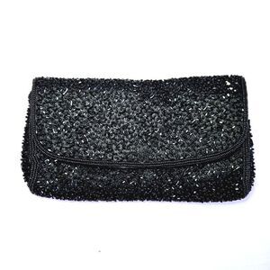 Vintage Seed Beaded Black Sequin Evening Envelope Clutch Purse